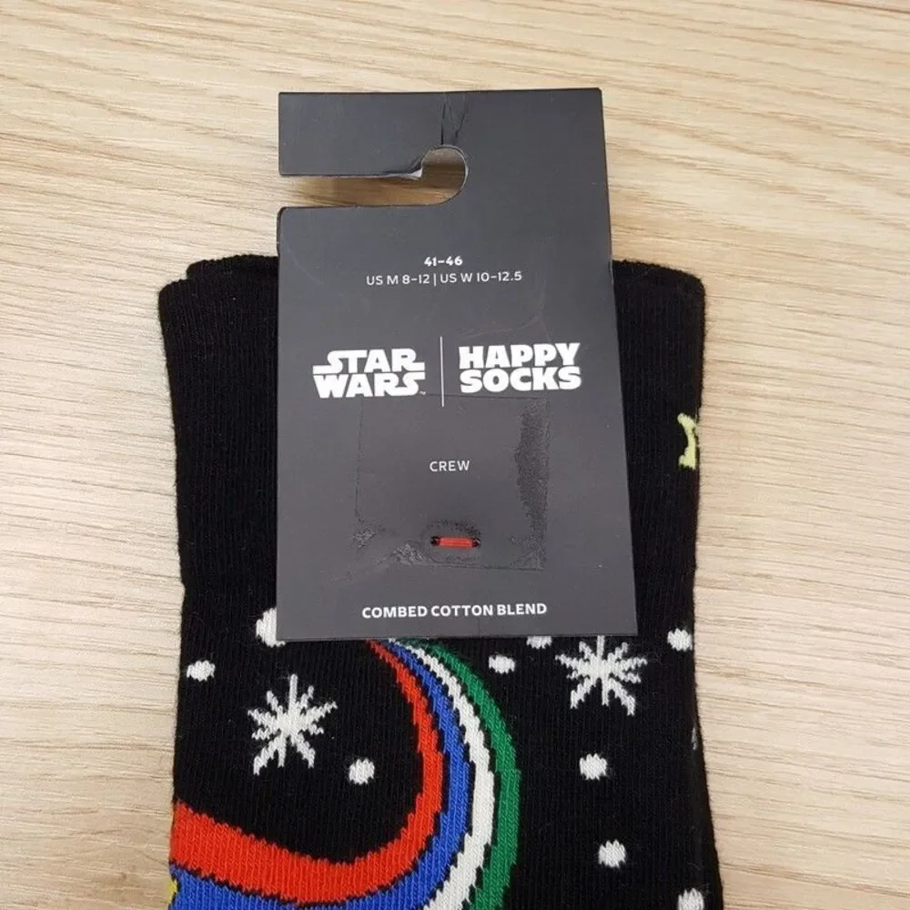HAPPY SOCKS Crew Socks Black Star Wars Combed Cotton Unisex M 8-12 W 10-12.5